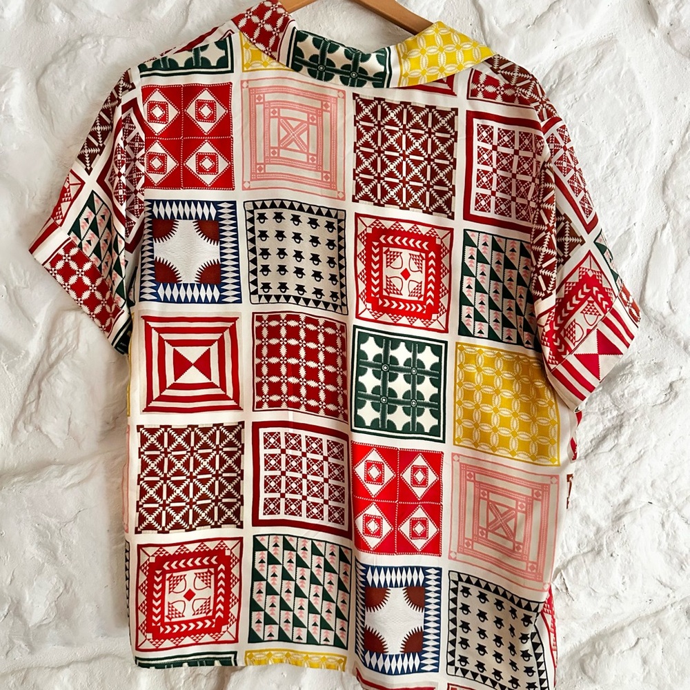 Oroton (!!!!) 100% Silk Patchwork Button Up - image 3